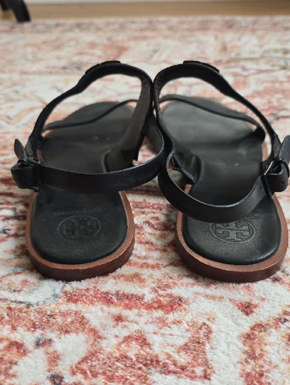 Tory Burch Black Leather Logo Slide Sandals with Slingback - Picture 3 of 7